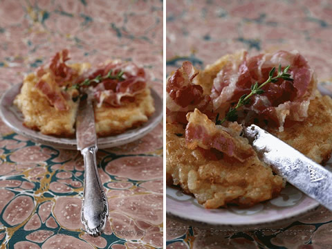 Frittelle di riso con timo e pancetta fritta