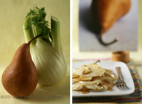 Insalata di finocchi, pere, pinoli e aceto balsamico