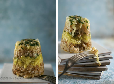 Torre di farro e vegetali in aspic