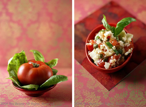 Insalata di cavolfiore, pomodori, basilico e capperi