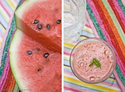 Succo di anguria, pompelmo e cetriolo, profumato alla menta