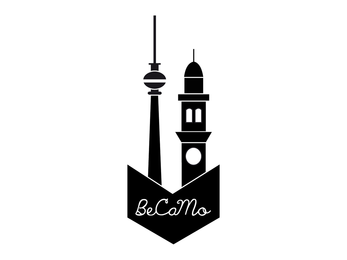 il logo di Becamo è stato realizzato da Giada Yeya Montomoli e rappresenta le torri simbolo delle due città: la torre della Televisione di Berlino e la torre Civica di Casale Monferrato