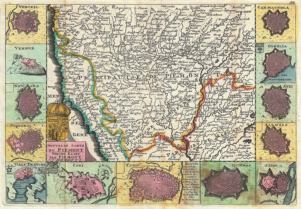 Daniel de La Feuille, “Nouvelle Carte du Piemont”, (1747, mappa del Piemonte e dei maggiori centri dell'epoca)