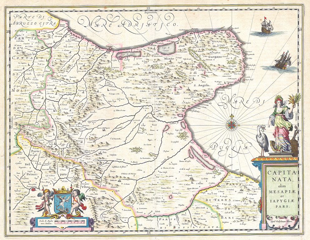 Willem Blaeu, “Capitanata olim Mesapiae et Iapygiae pars”, (1630, la regione di Capitanata, in Puglia)