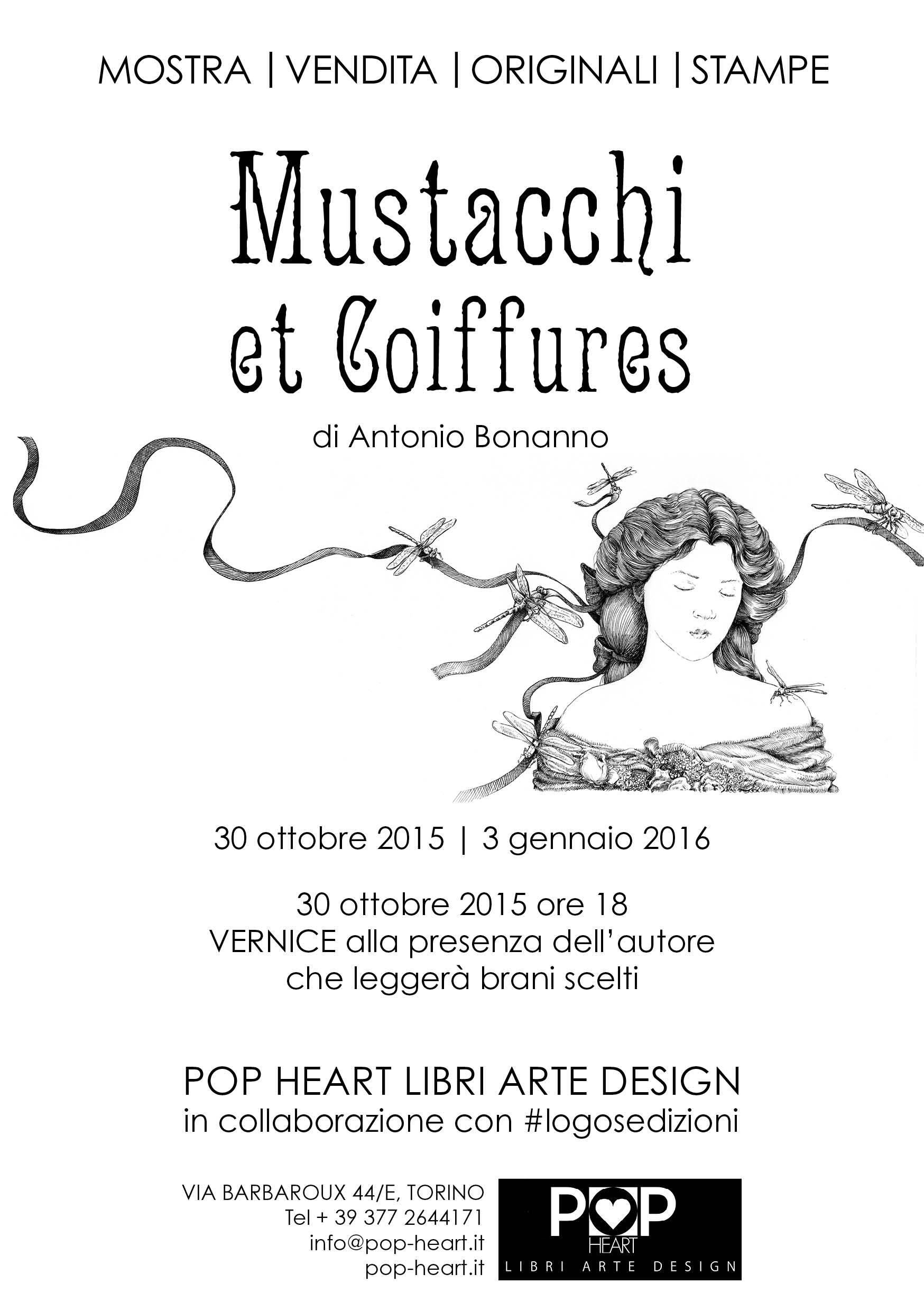 Cartolina della mostra che si terrà a Torino presso la Pop Heart dal 30 ottobre