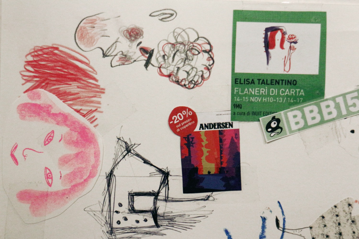dalla mostra “Flanerì di carta”, a cura di Elisa Talentino e Inuit, in collaborazione con BBB15 (foto: Frizzifrizzi)