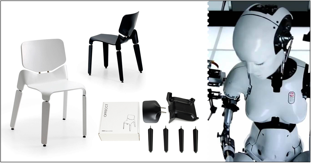 Luca Nichetto, sedia Robo, prodotta da Offecct, 2012. Per la progettazione di questa sedia Nichetto ha preso ispirazione dal video di “All is Full of Love” di Björk. I punti di riferimento dei post-maestri sono decisamente cambiati rispetto ai vecchi Maestri!