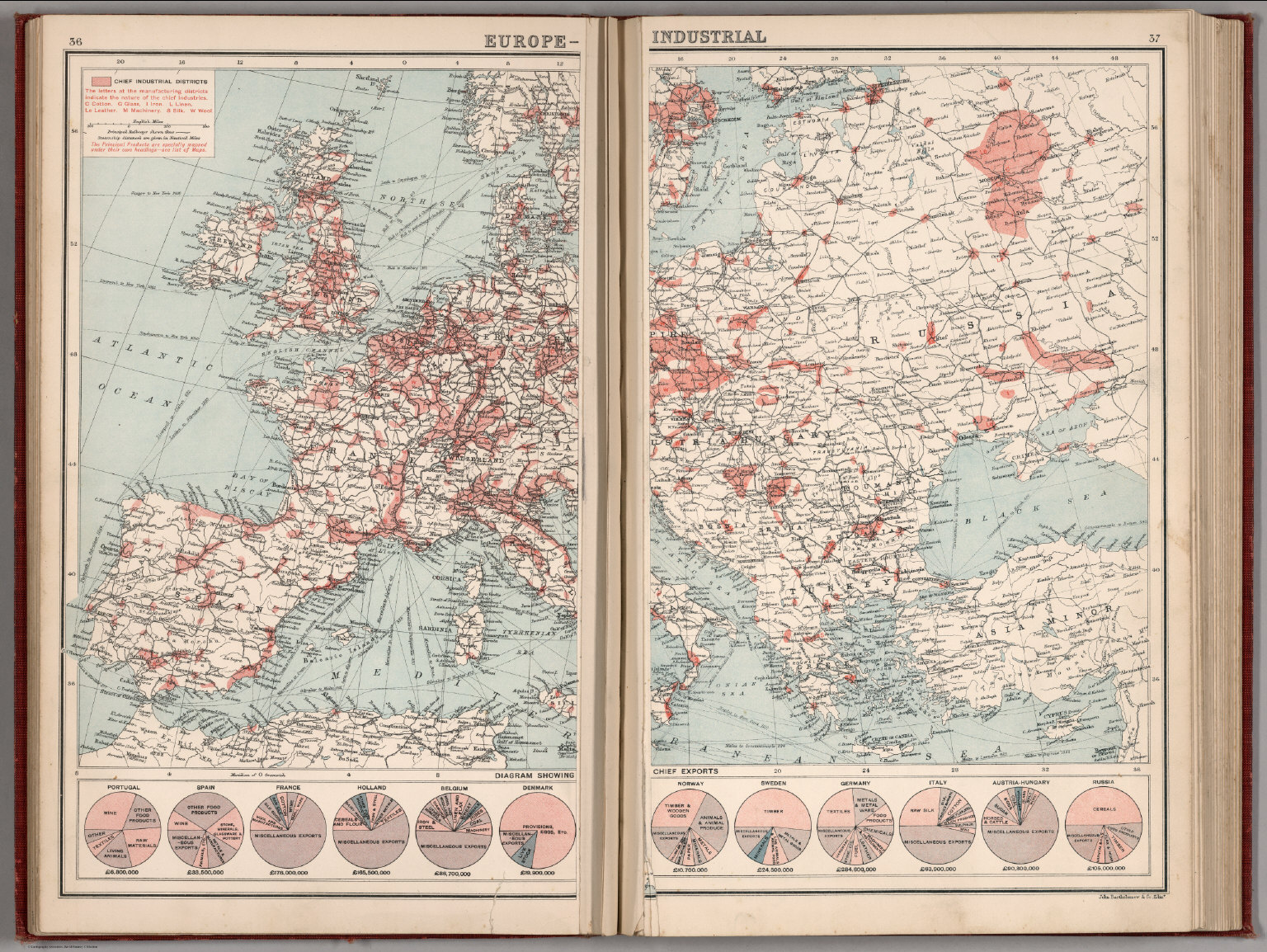 Europe - Industrial, 1907 (i distretti industriali europei dei primi del '900) autore: J. G. Bartholomew editore: George Newnes Limited (UK)