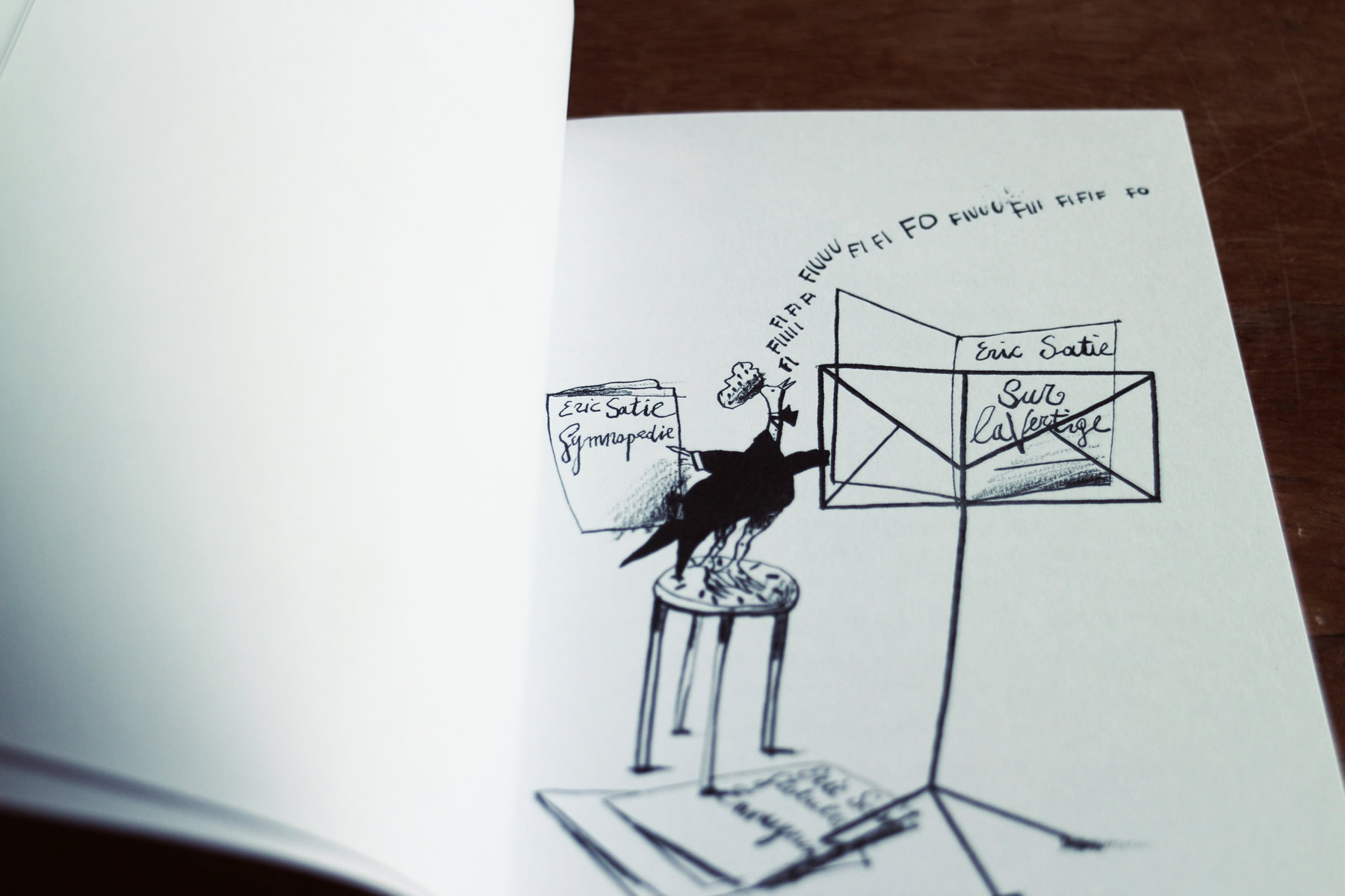 Satie: appunti e nostalgie, di Gian Nicola Vessia, illustrazione di Federico Maggioni, Raum Italic 2015 (foto: Frizzifrizzi)